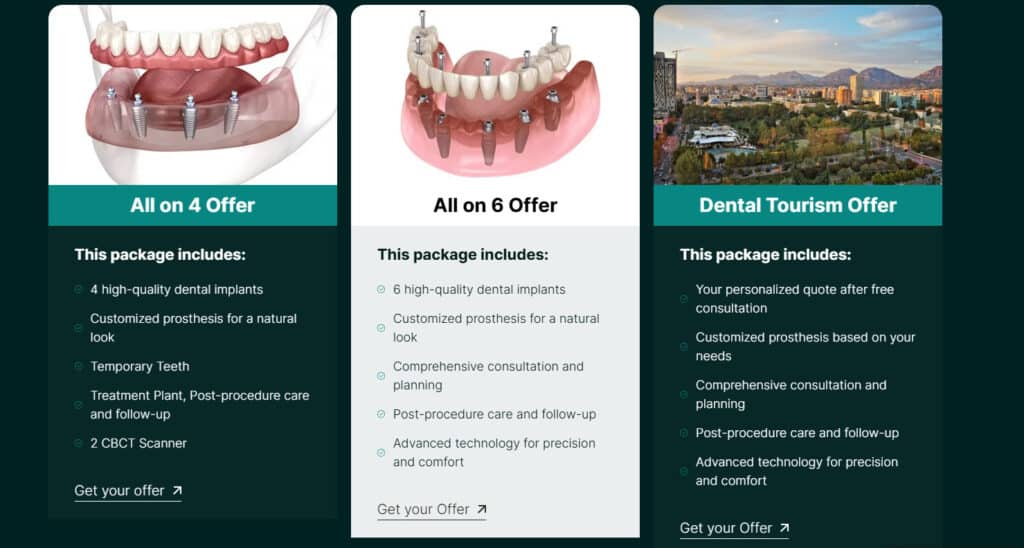 Esplora le offerte di impianti dentali: All on 4, All on 6 e Turismo dentale per una soluzione di sorriso naturale e personalizzata.