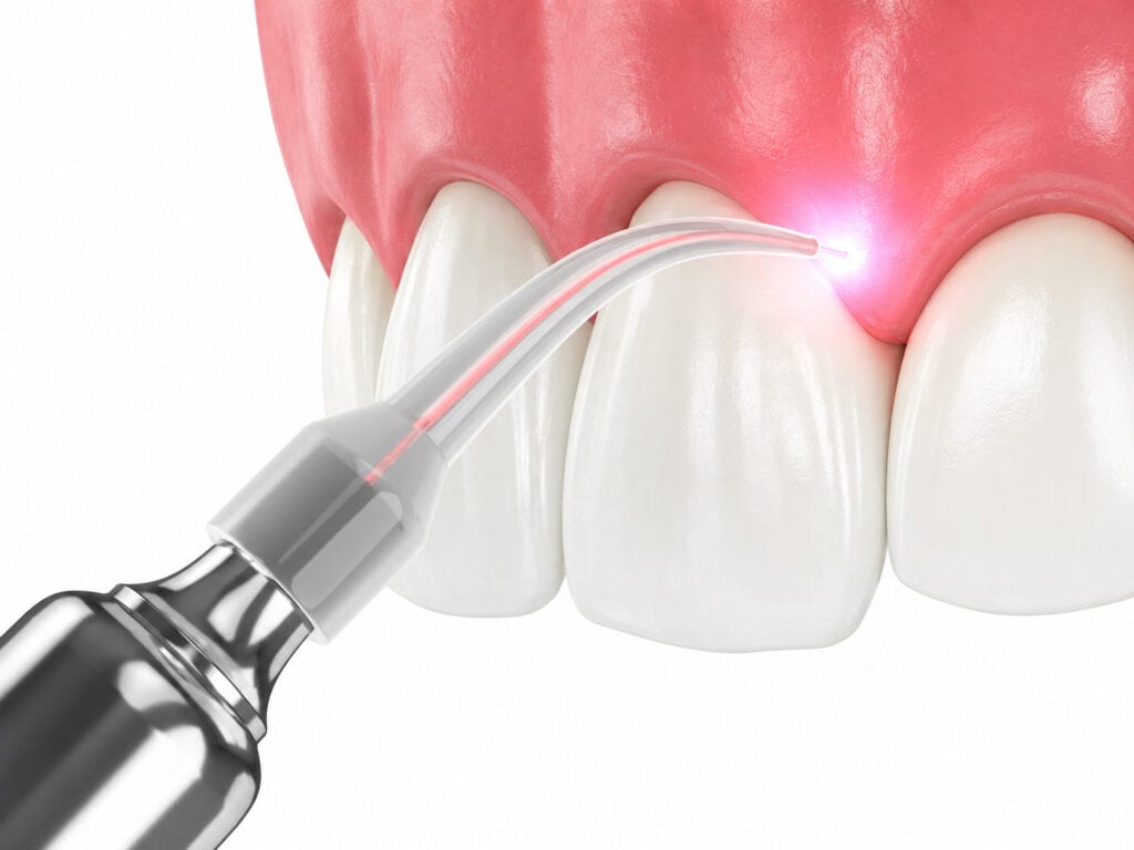 Dental consultation with digital imaging on tablet in modern clinic.