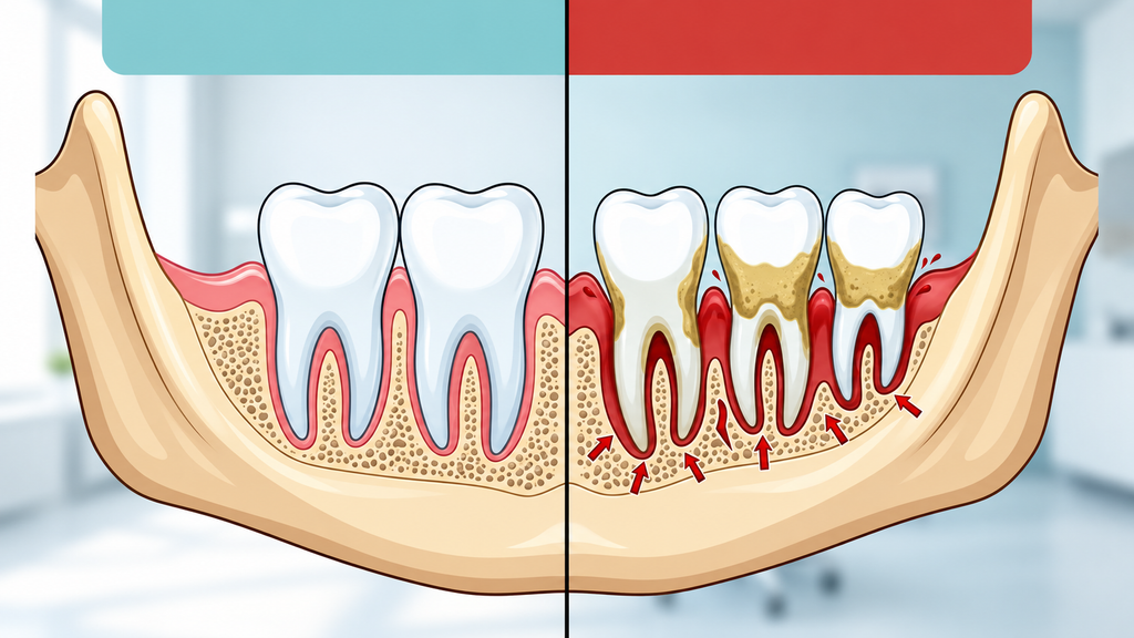 Man flossing with bleeding gums, showing dental care and gum health issues close-up.